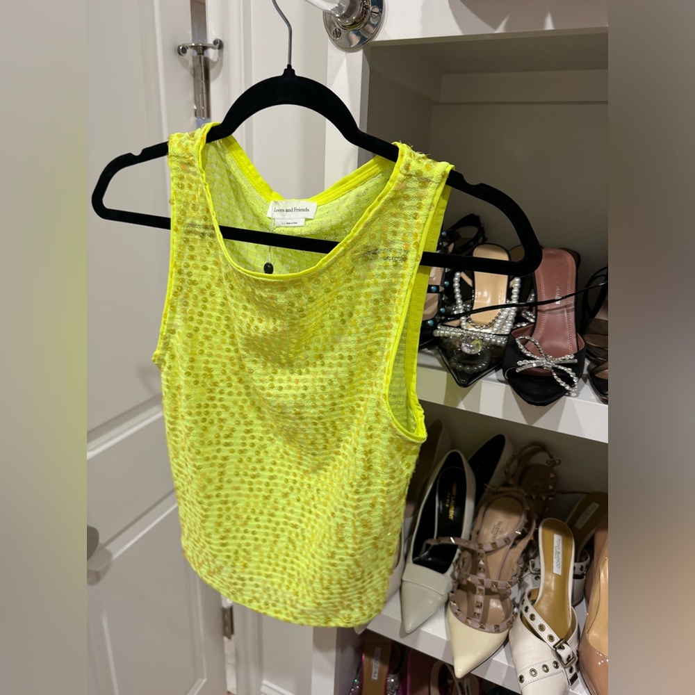 Lovers + Friends Sequin Crop Tank in Neon Yellow - Picture 2 of 4